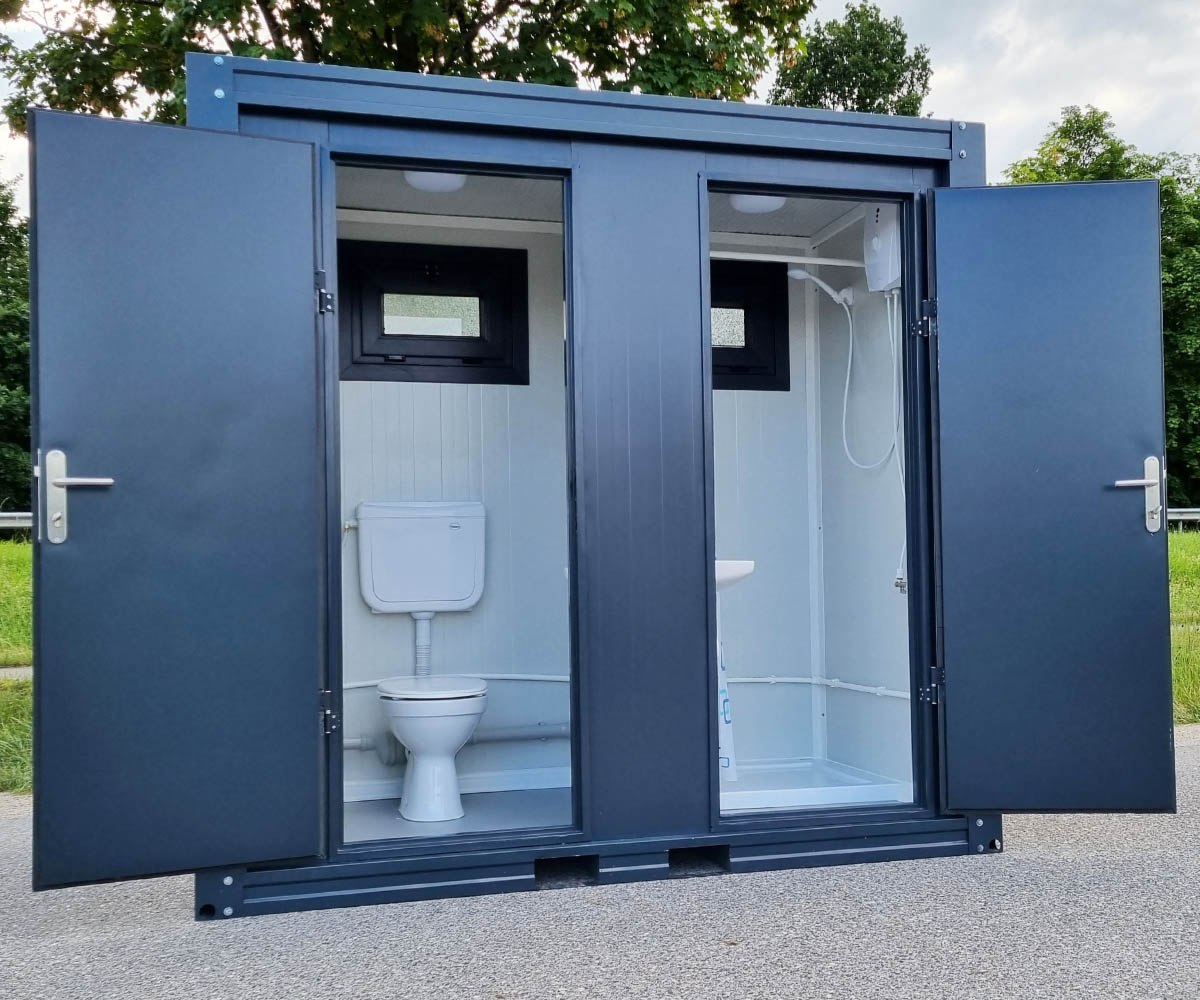 SA.jpg Sanitärcontainer SCDD RAL 7016 Anthrazitgrau | H 2350 x B 2400 x T 1250 mm | 2 Türen | mit Dusche – Bild 1